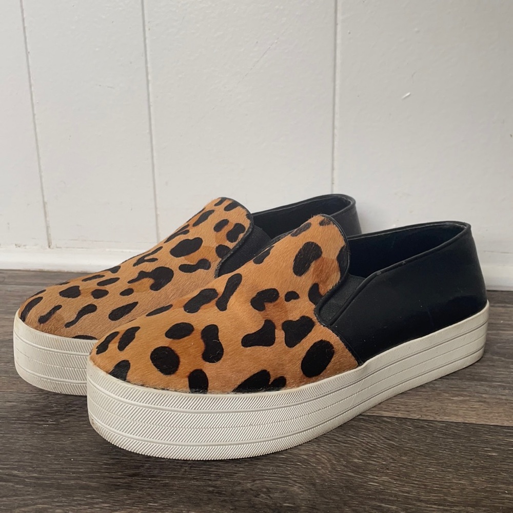 Steve Madden Buhba Black Leopard Cow Hair Platform Slip-on Sneaker Shoe 8